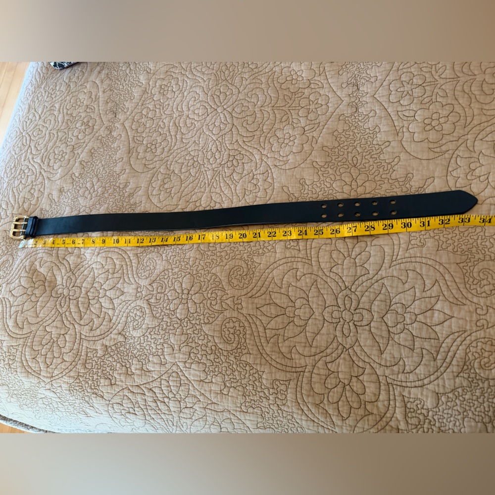 Express Black Leather Belt with Distressed Gold Buckle, Size S - Picture 8 of 9